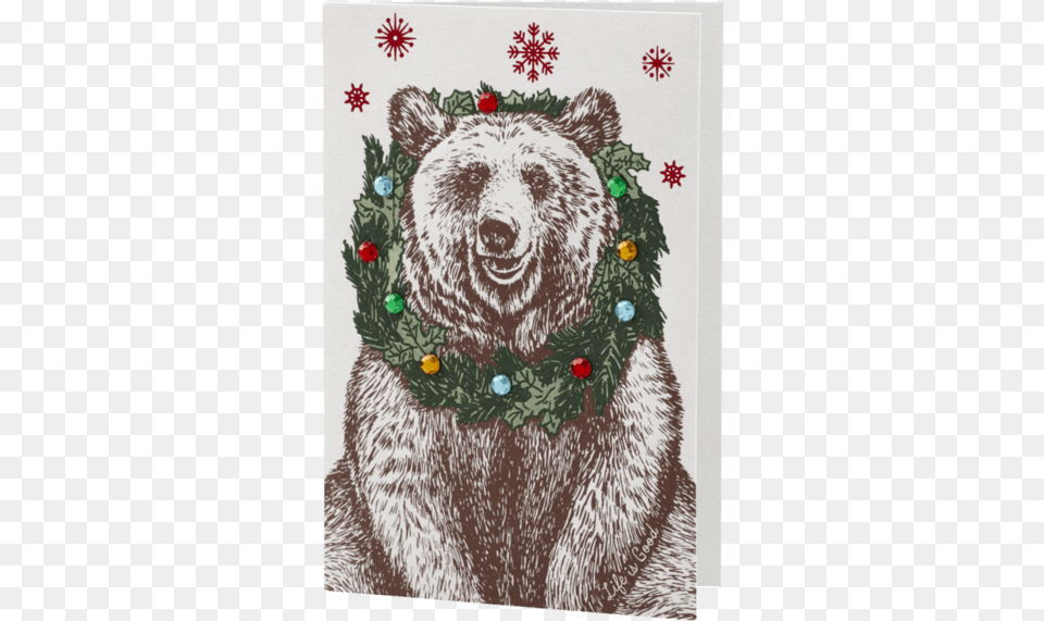 Bear And Wreath Holiday Card Big Hugs Bear Greetings Card, Animal, Mammal, Wildlife, Pattern Free Transparent Png