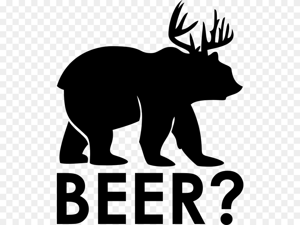 Bear Beer Moose Antler Funny, Gray Free Png
