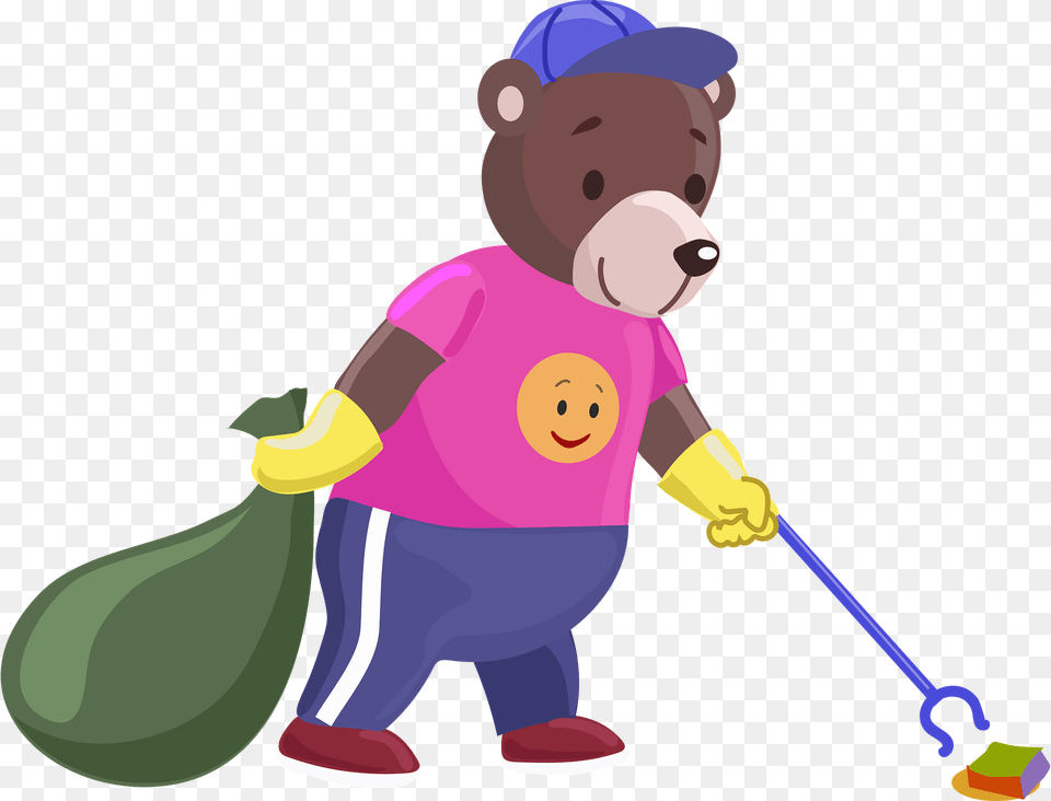 Bear Cleanup The Garbage Clipart, Cleaning, Person, Animal, Mammal Png