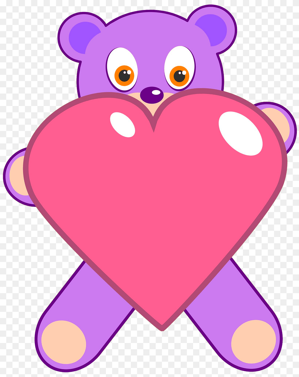 Bear Holding Big Heart Clipart, Purple, Animal, Mammal, Wildlife Png