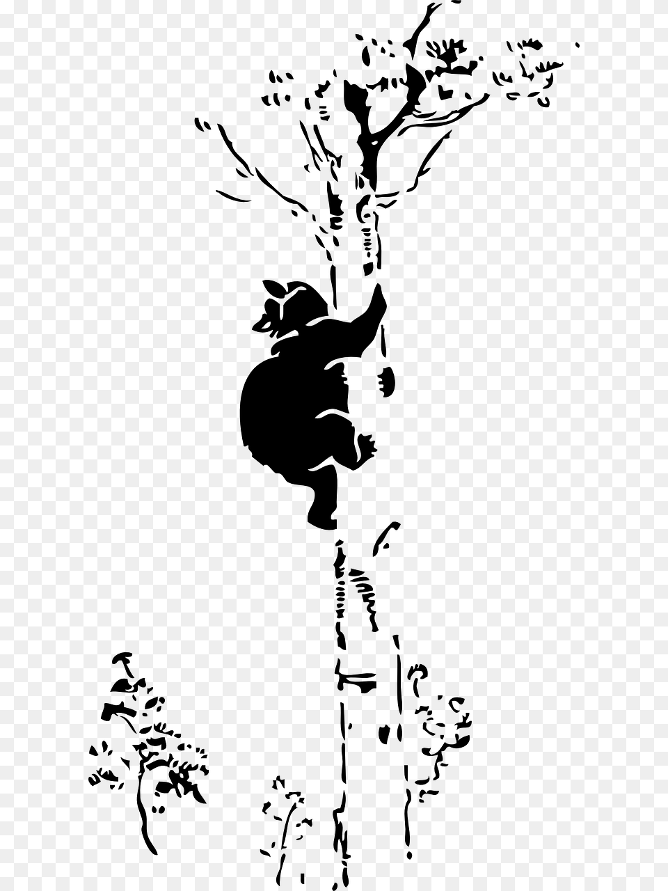 Bear In Tree Silhouette, Gray Png Image