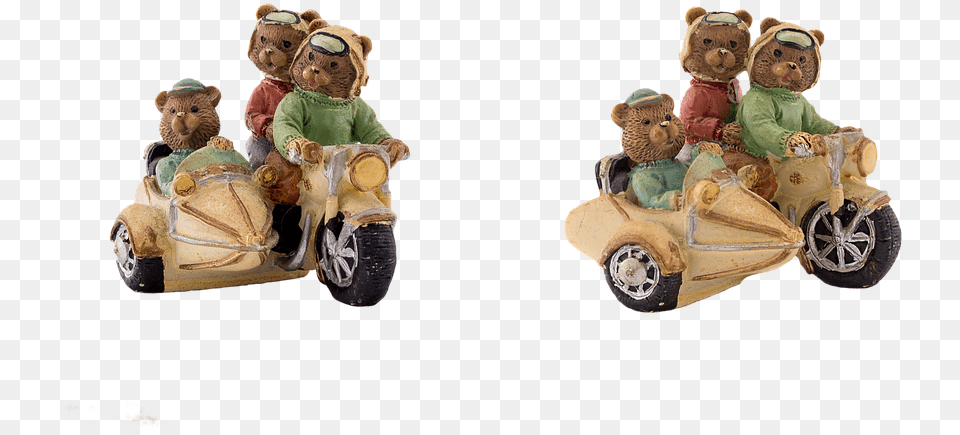 Bear Motorcycle Drive Sidecar Ceramic Bear On Motorcycle Sidecar, Figurine, Teddy Bear, Toy, Transportation Free Png