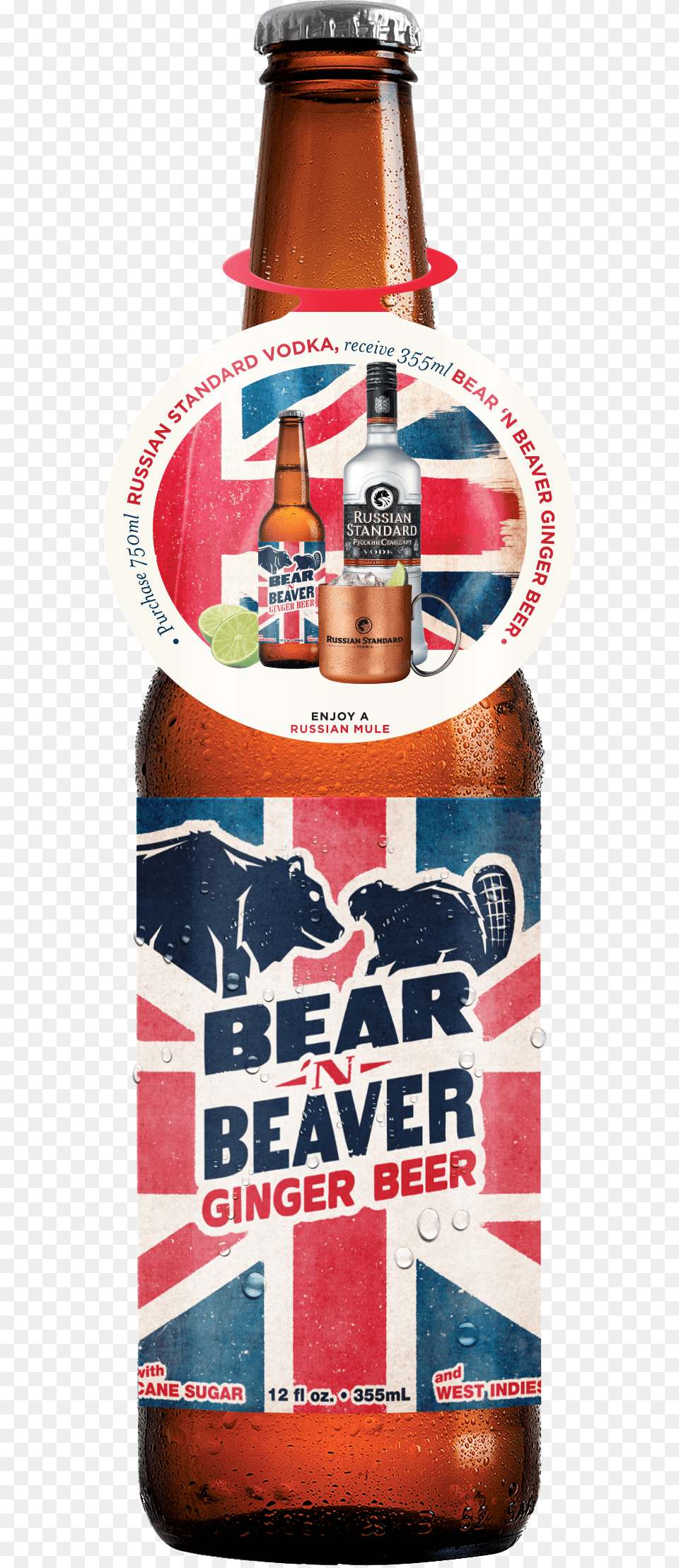 Bear N Beaver Bottle With Neck Tag Bear And Beaver Ginger Beer, Alcohol, Beer Bottle, Beverage, Liquor Free Png Download