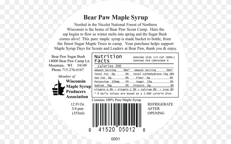 Bear Paw Sugar Bush Circle, Text, Document, Receipt, Disk Free Png