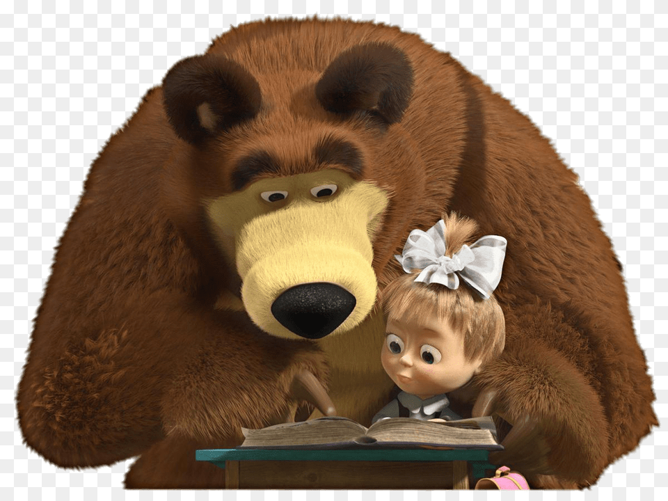 Bear Reading To Masha, Doll, Toy, Face, Head Png Image