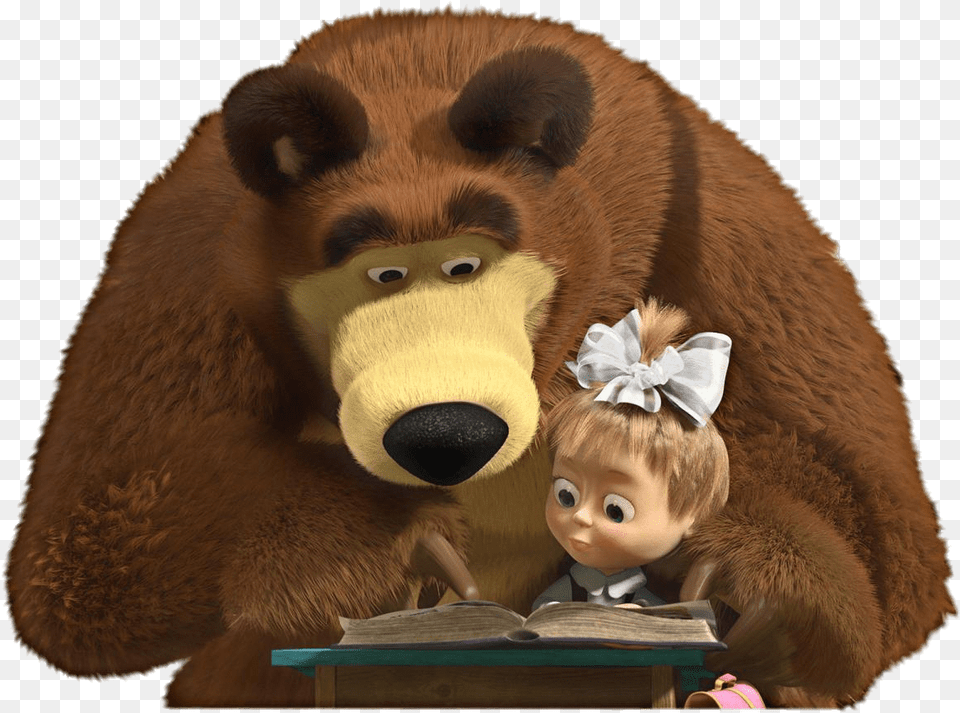 Bear Reading To Masha Masha And The Bear Study, Toy, Doll, Head, Person Free Png Download