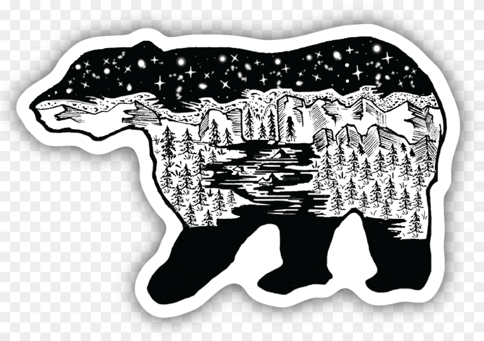 Bear Scene Sticker Illustration, Animal, Art, Elephant, Mammal Png