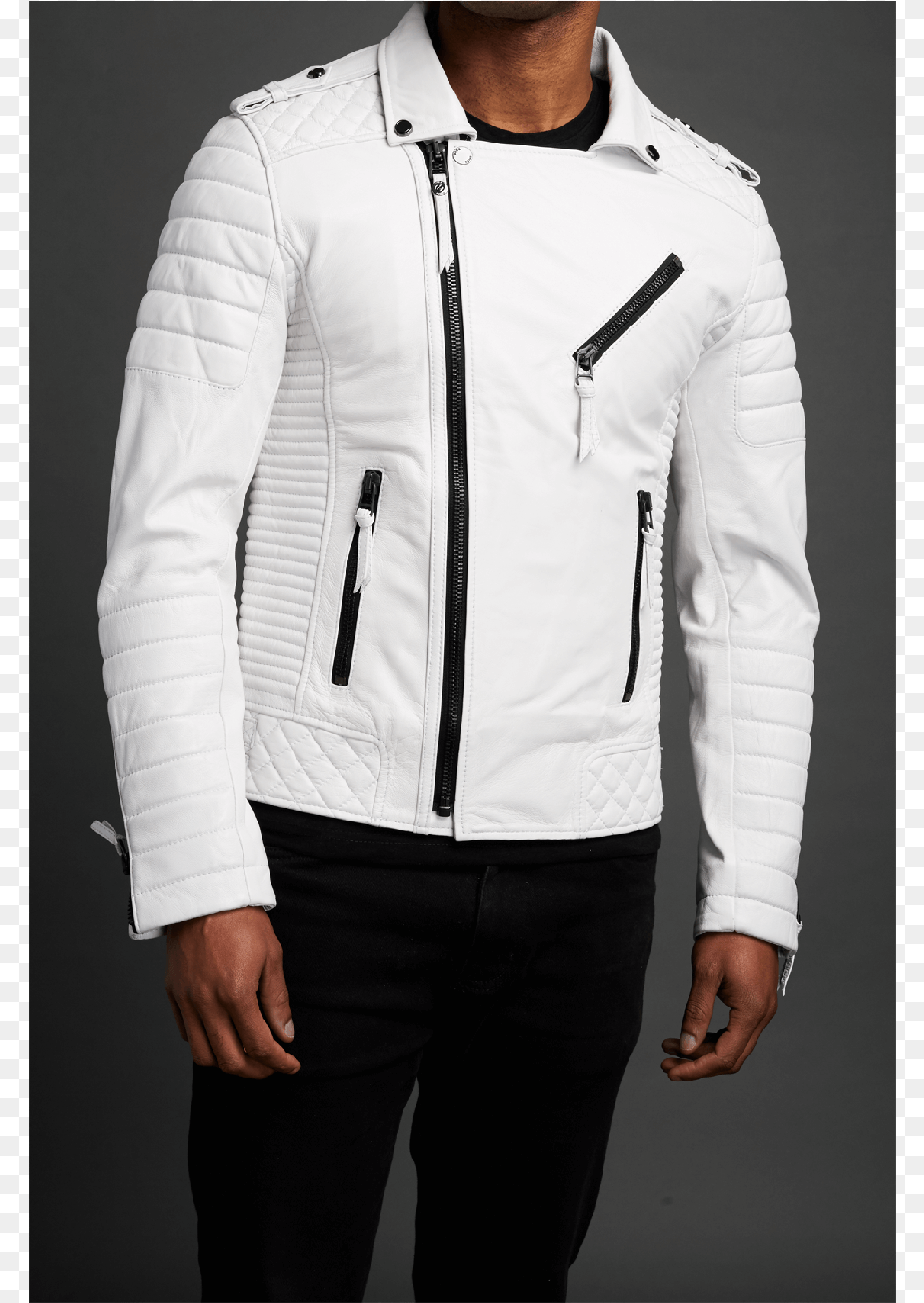 Bear White Moto Sheepskin Leather Jacket Leather Jacket, Clothing, Coat, Long Sleeve, Sleeve Free Transparent Png