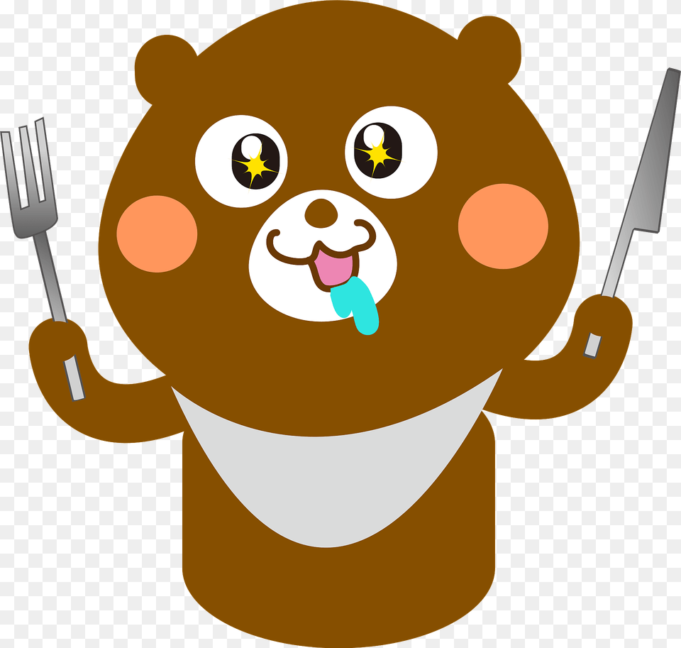 Bear With Bib And Silverware Clipart, Cutlery, Fork, Animal, Mammal Free Png