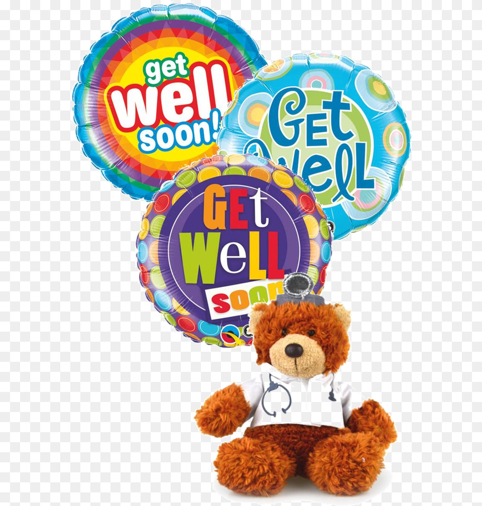 Bear With Get Well Balloons Qualatex Get Well Soon Radiant Foil Balloon, Teddy Bear, Toy Png Image