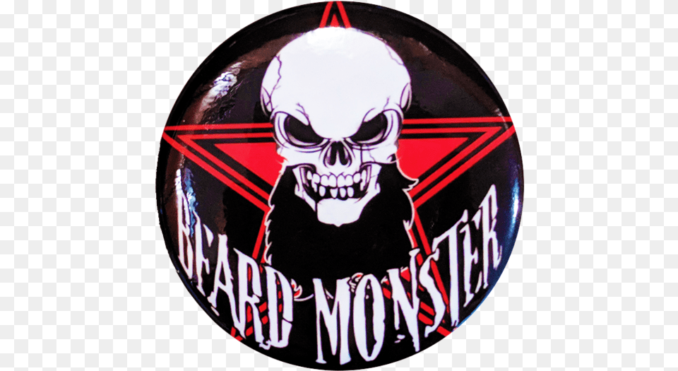 Beard Monster Logo Pinback Button Alien Skull Rectangle Magnet, Adult, Emblem, Male, Man Free Transparent Png