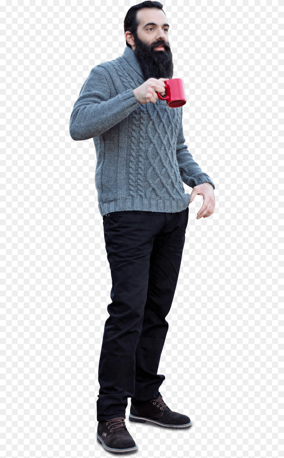 Bearded Man In Sweater Drinking Cofee People Cut Out Coffee, Clothing, Knitwear, Person, Male Free Png Download
