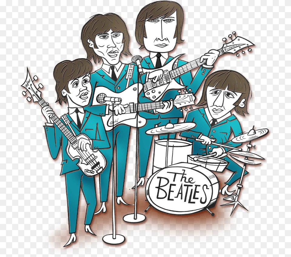 Beatles Cartoon Cartoon, Leisure Activities, Music, Musical Instrument, Musician Png Image