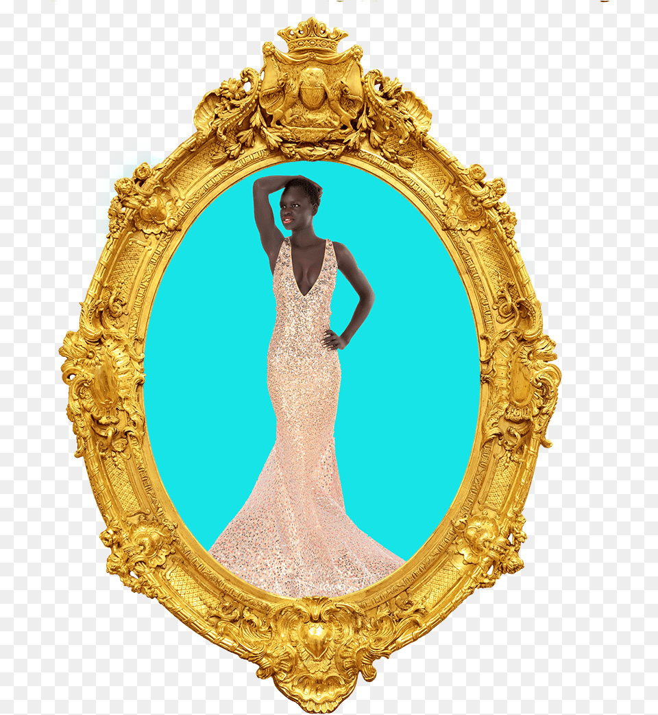 Beautifl Black Model In A Gold Frame Gold Arch Design, Clothing, Dress, Photography, Formal Wear Free Png Download