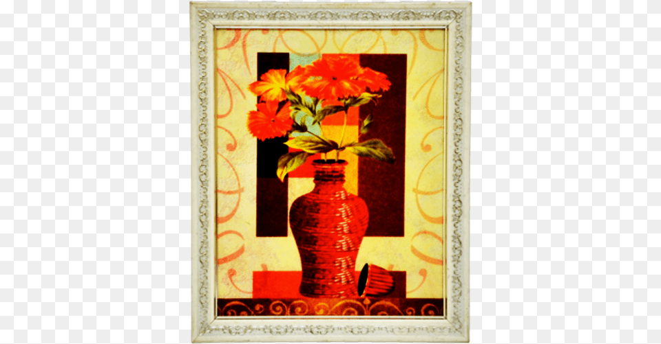 Beautiful 3d Wall Panting With Red Flowers With Green Wall, Jar, Flower, Flower Arrangement, Flower Bouquet Png