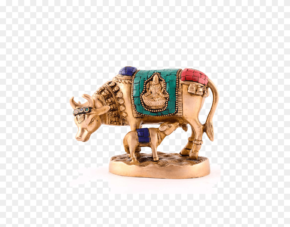 Beautiful And Uniquely Designed Idol Cow With Her Calf Indian Elephant, Figurine, Person, Adult, Female Png Image