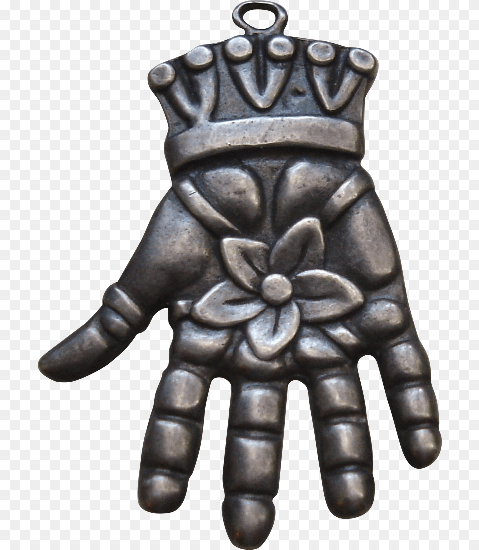 Beautiful Antique Hamsa Hand Of God Sterling Pendant Pendant, Clothing, Glove, Bronze, Baby Png Image