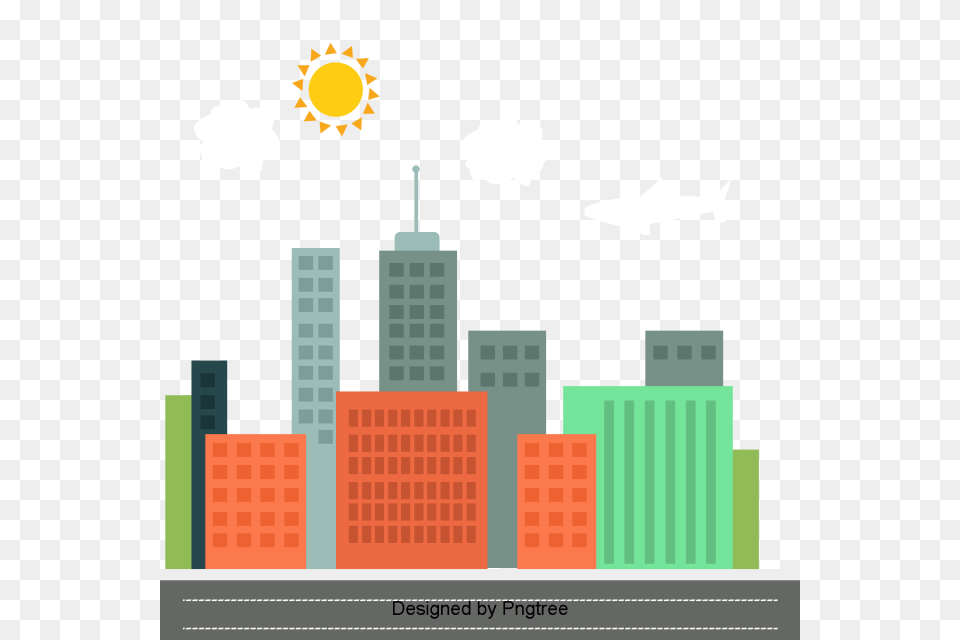 Beautiful Cartoon Lovely Flat Hand Painted City Buildings, Architecture, Building, Metropolis, Office Building Free Png