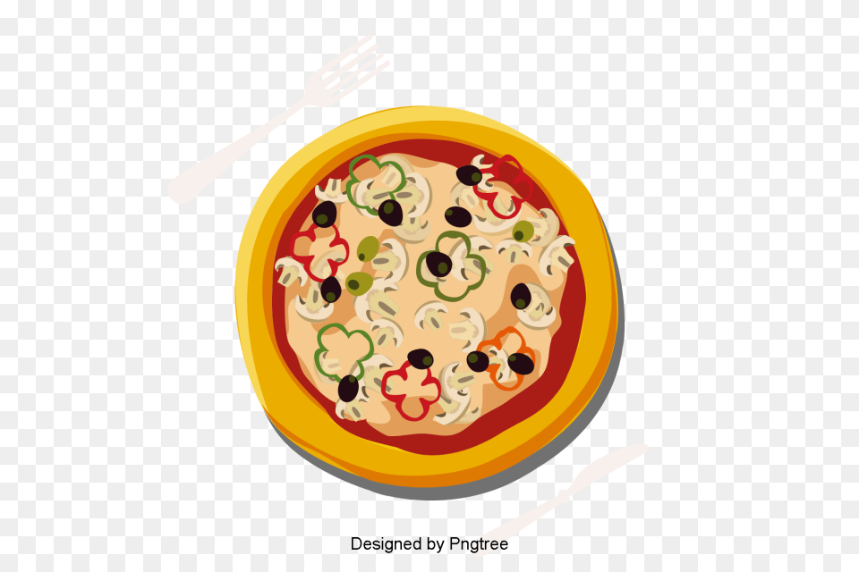 Beautiful Cartoon Lovely Hand Painted Delicious Western Food Pizza, Cutlery, Dish, Fork, Meal Png Image