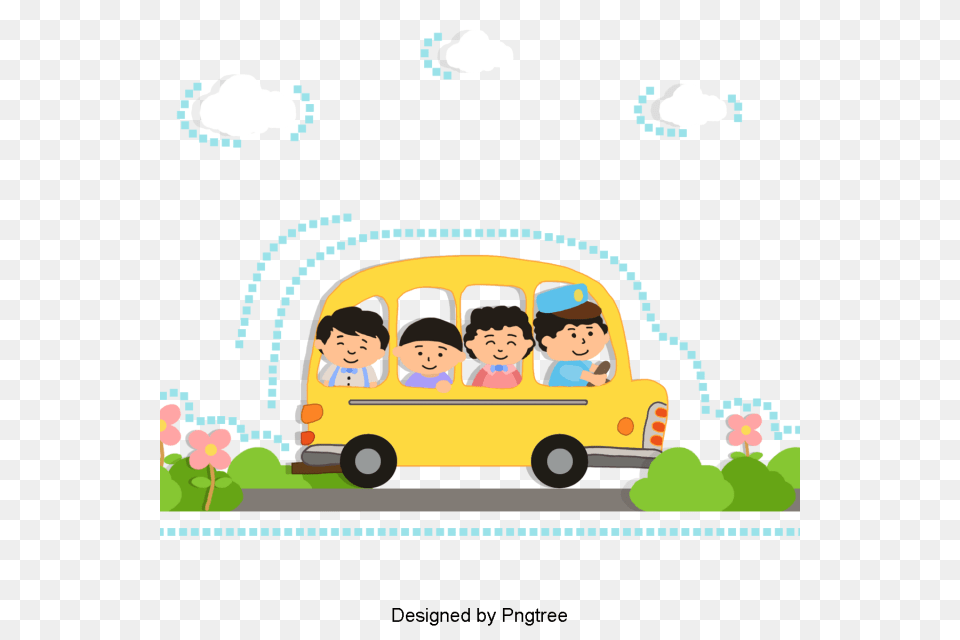 Beautiful Cartoon Lovely Hand Painted Picnic Leisure Driving, Bus, Vehicle, Transportation, Baby Free Transparent Png