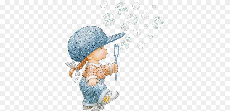 Beautiful Children Gif Tubepng Dessin Humour Fond D Blowing Bubbles Cartoon Gif, Clothing, Hat, Baby, Person Free Png