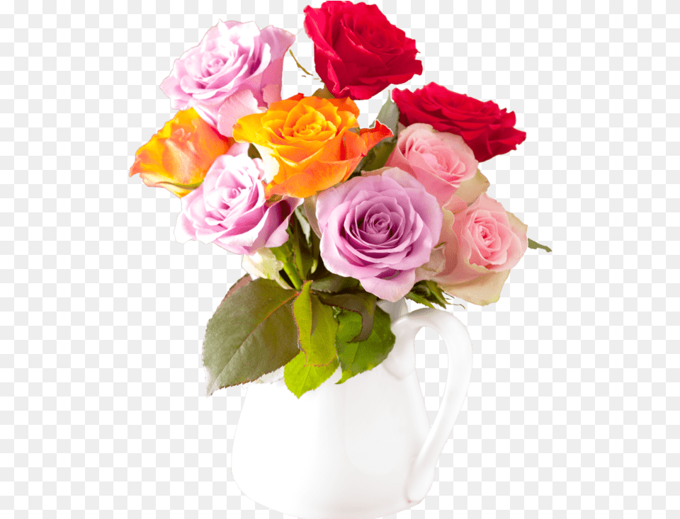 Beautiful Colorful Rose Flowers Bouquet In Vase Pvma7ll Garden Roses, Flower, Flower Arrangement, Flower Bouquet, Plant Free Transparent Png