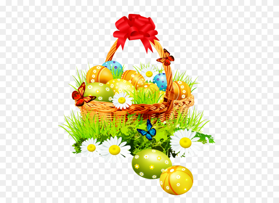 Beautiful Easter Basket With Red, Daisy, Flower, Plant, Egg Png