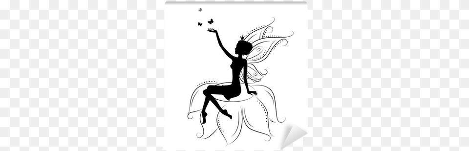 Beautiful Fairy Silhouette Fairy Sitting On A Flower, Dancing, Leisure Activities, Person, Stencil Free Transparent Png