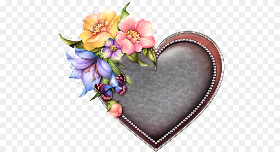 Beautiful Flowers With Hearts, Pattern, Art, Floral Design, Graphics Free Transparent Png