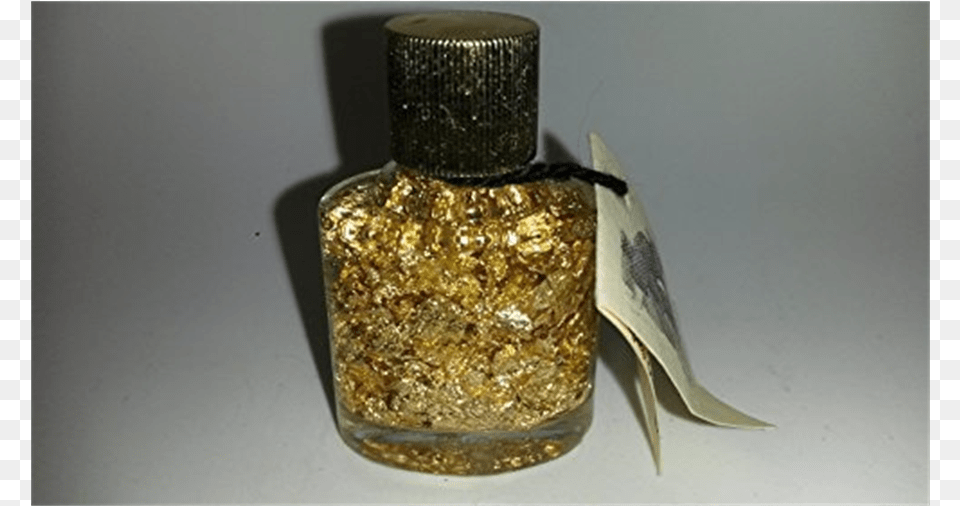 Beautiful Gold Flakes In A Glass Bottle Nail Polish, Cosmetics, Perfume Png