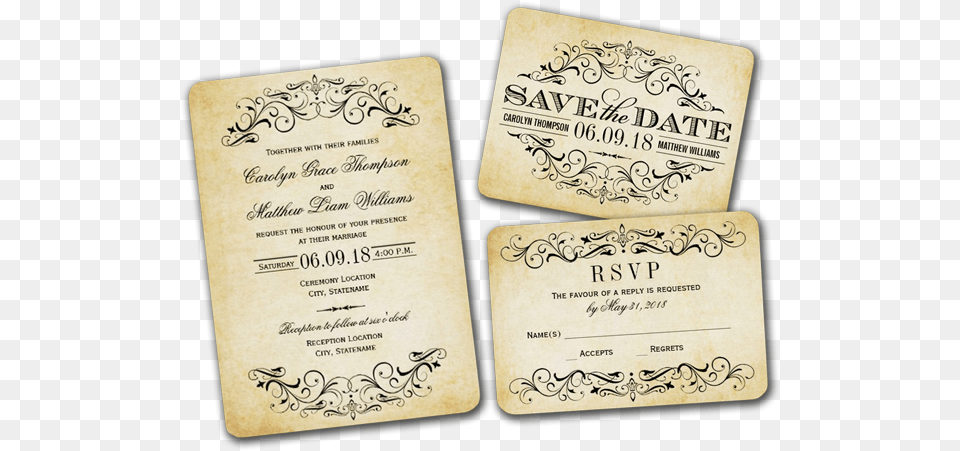 Beautiful Gold Vintage Wedding Invitations Elegant Vintage Wedding Invitations, Text, Business Card, Paper Free Png Download