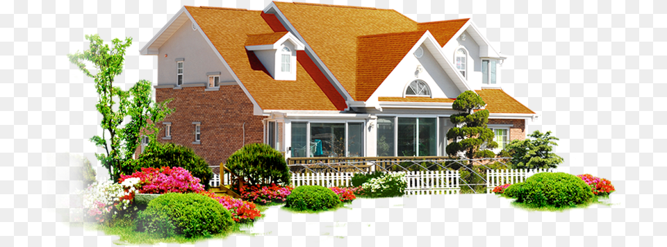 Beautiful House With Gardenand Flower Real Estate Images, Architecture, Neighborhood, Housing, Cottage Png Image