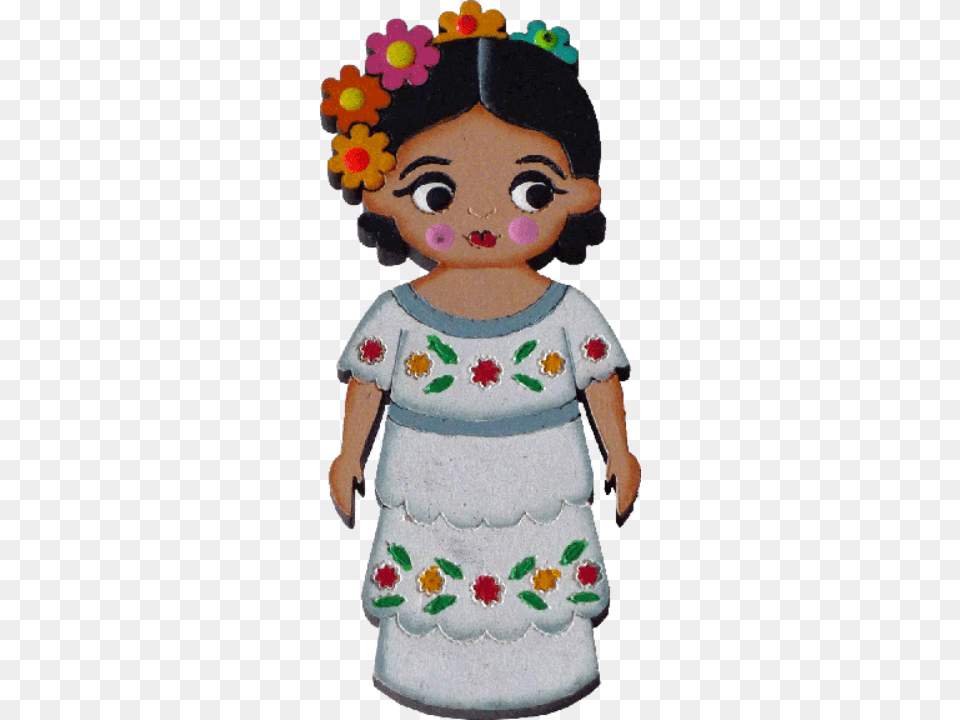 Beautiful Mexican Hand Painted Wooden Magnet Dibujo De Campechana, Doll, Toy, Baby, Person Png