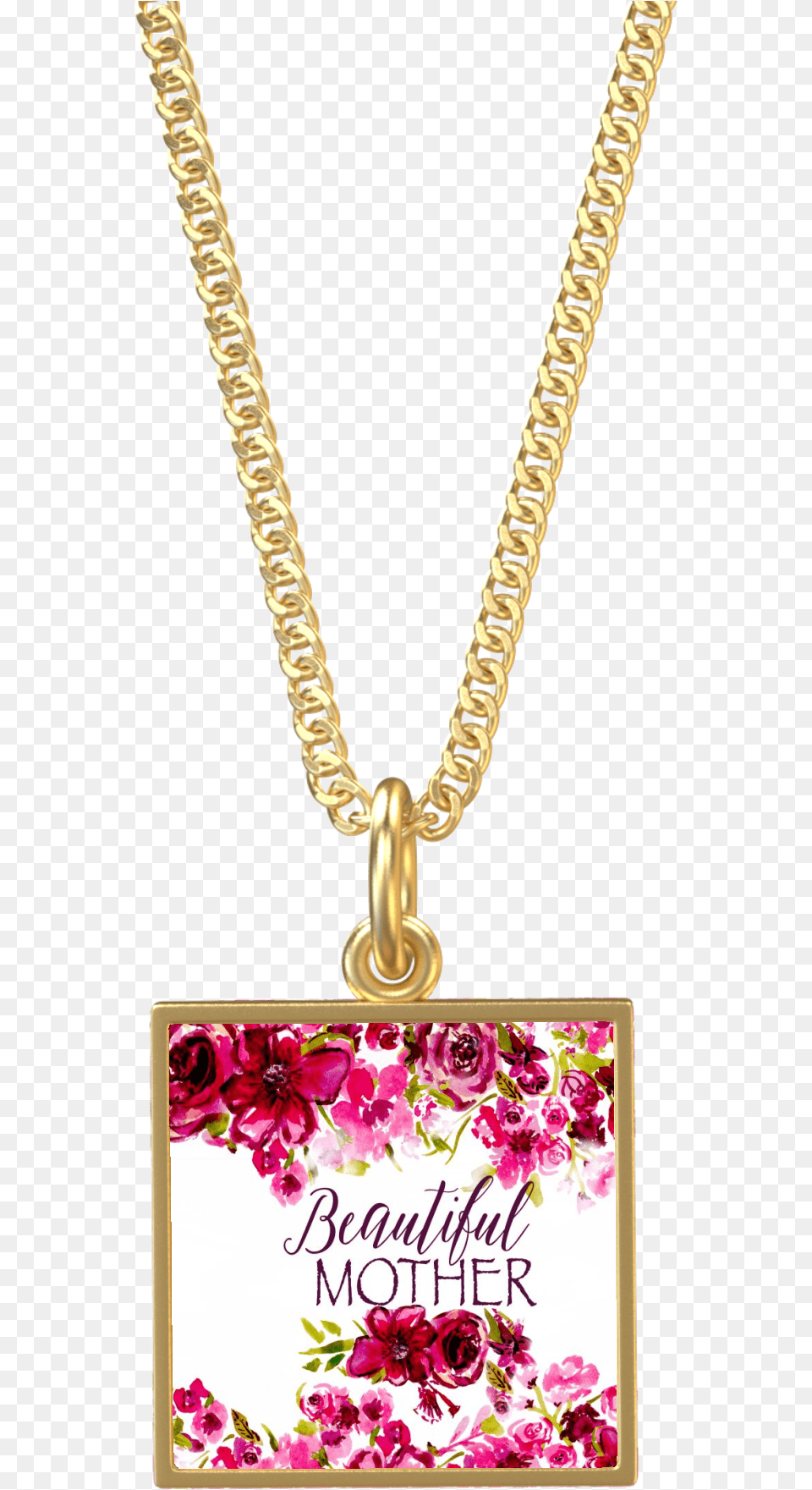 Beautiful Mother Roses Gold Square Necklace Bracelet, Accessories, Jewelry, Pendant Png Image