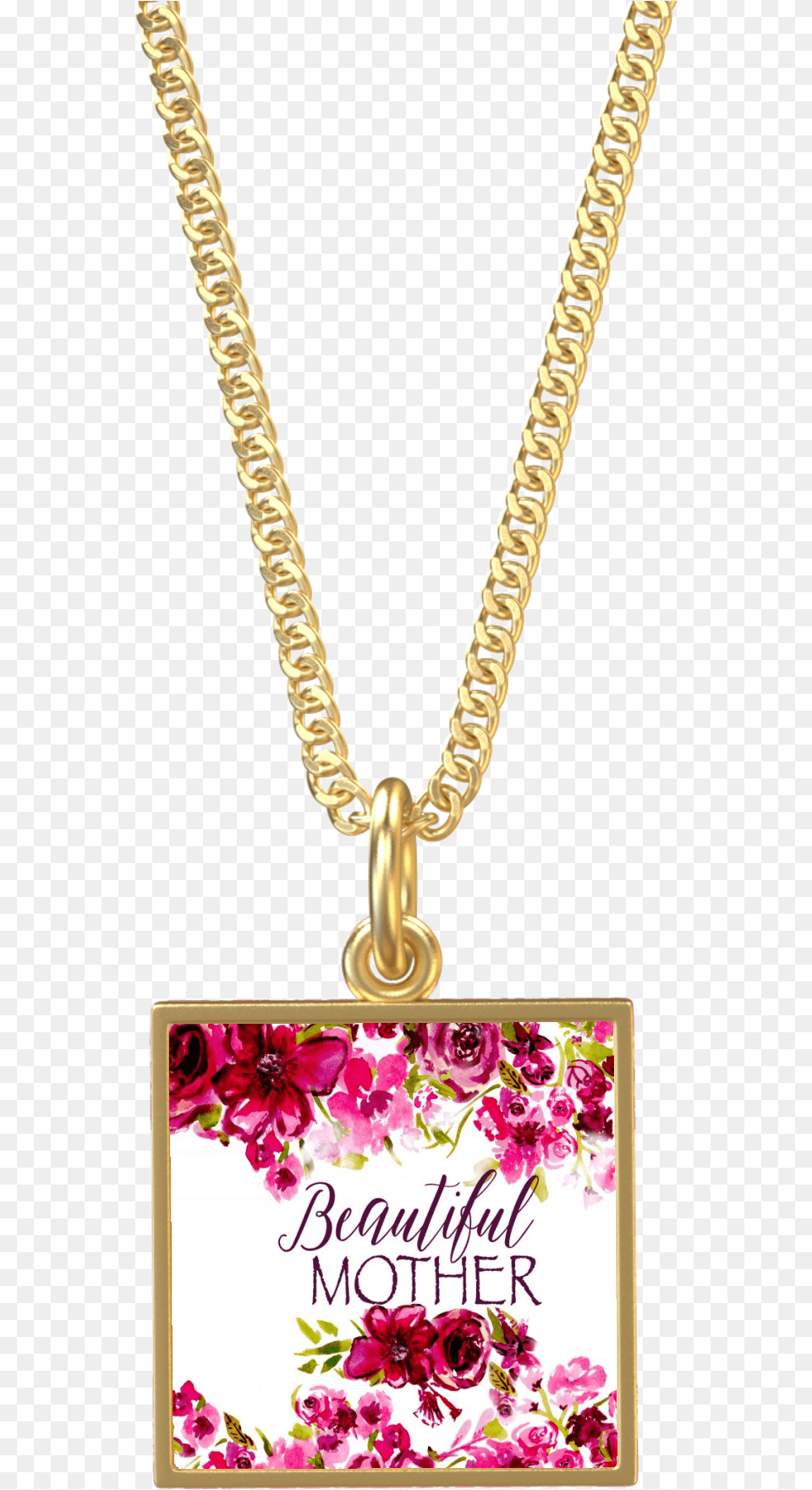 Beautiful Mother Roses Square Gold Necklace Necklace, Accessories, Jewelry, Pendant Free Png