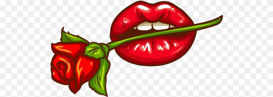 Beautiful Red Lips With Rose Image Cartoon Lips With Tongue, Flower, Plant, Body Part, Person Free Transparent Png