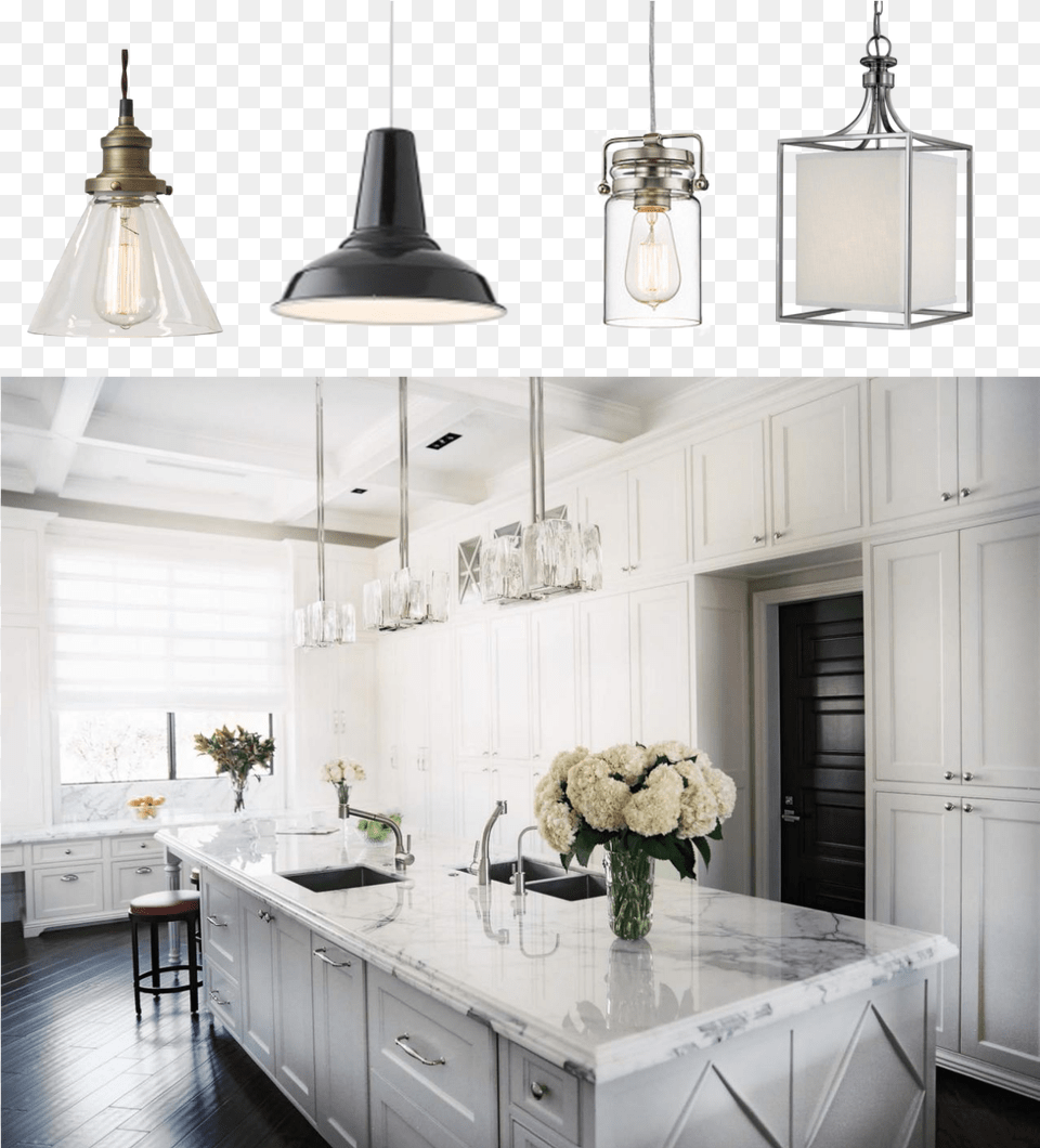 Beautiful White Kitchens With Black Counter Tops, Light Fixture, Chandelier, Lamp, Indoors Free Transparent Png