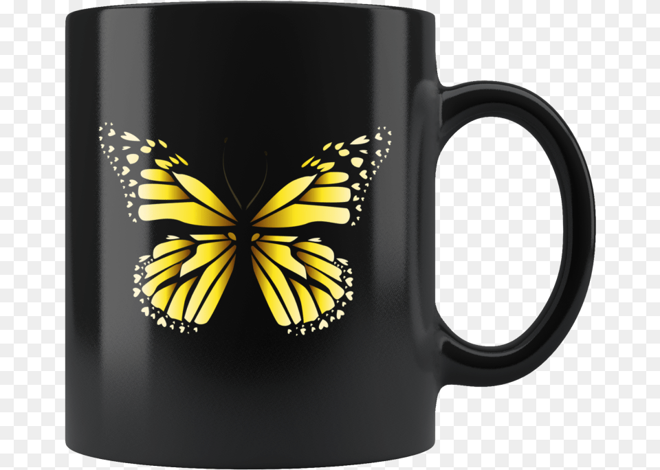 Beautiful Yellow Butterfly Mug Transparent Butterfly, Cup, Beverage, Coffee, Coffee Cup Free Png Download
