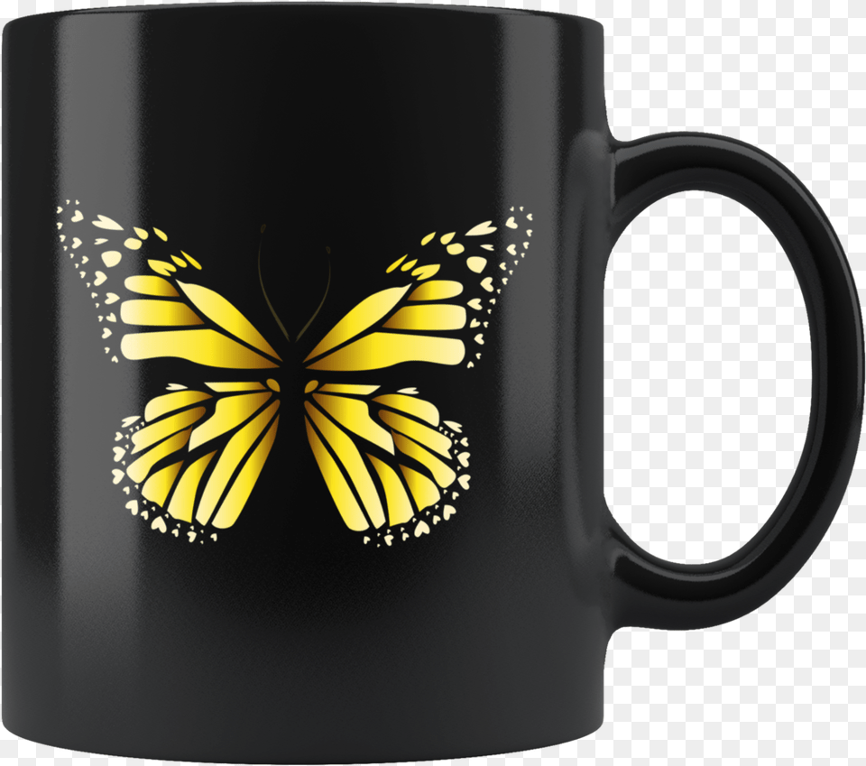 Beautiful Yellow Butterfly Mug Yellow Butterfly Drinkware Monarch Butterfly On Cup, Beverage, Coffee, Coffee Cup Free Transparent Png