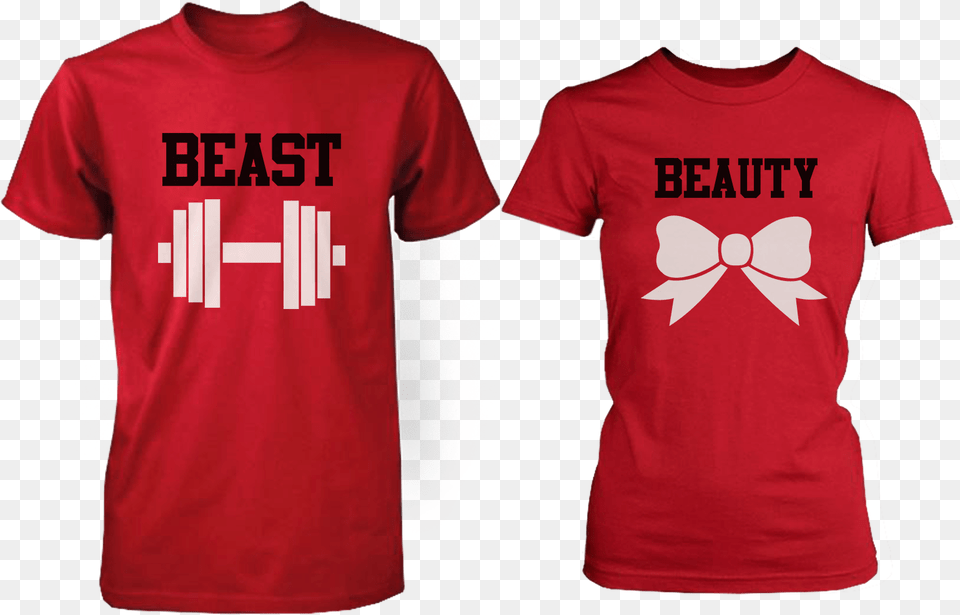 Beauty Amp Beast Red Matching Couple Shirts, Clothing, Shirt, T-shirt Png Image