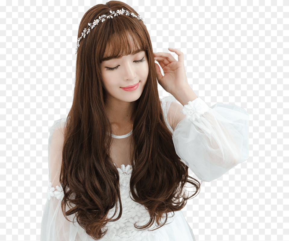 Beauty Elements Wigs Female Air Bangs Wig Long Curly Tiara, Accessories, Wedding, Person, Woman Free Png