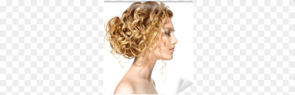 Beauty Girl With Blonde Permed Hair Wall Mural Pixers Woman Profile Curly Hair, Adult, Person, Female, Head Free Png