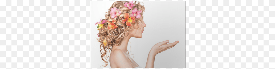 Beauty Girl With Flowers Hairstyle And Open Hands Poster Pure Vitality Beauty Nail Polish Remover 100 Natural, Accessories, Person, Woman, Female Free Png