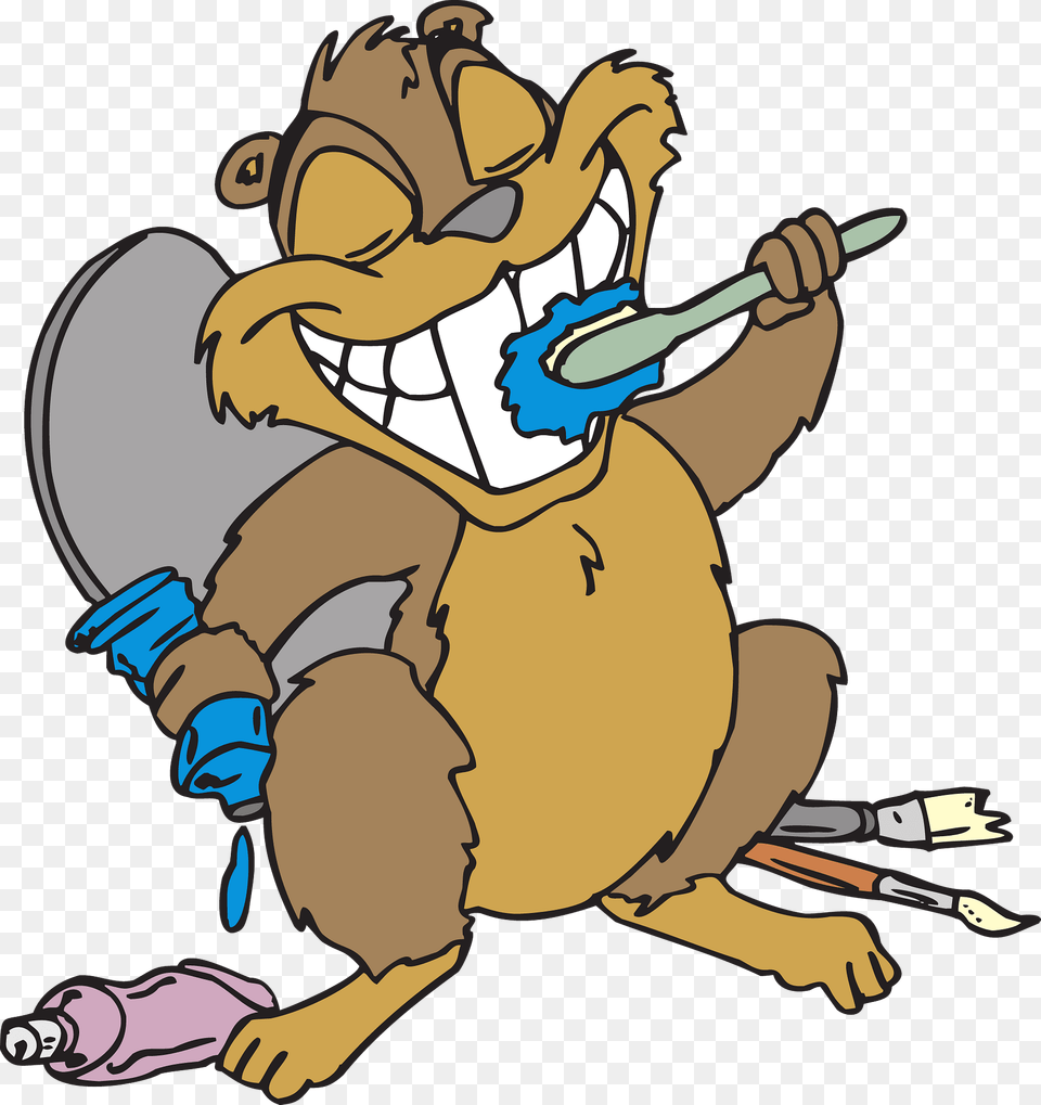 Beaver Playing With Paints Clipart, Cartoon, Brush, Device, Tool Free Transparent Png