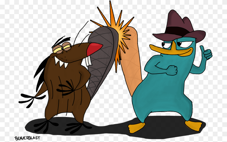 Beaver Tail Slap Colored By Beaverblast On Clipart Perry The Platypus And Beaver, Person, Cartoon, Clothing, Hat Free Png Download