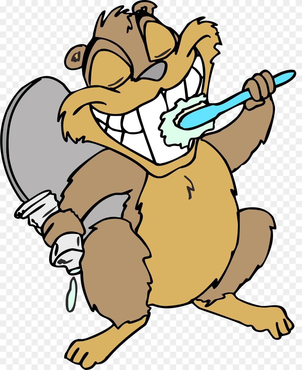 Beaver Teeth Cartoon Clipart Download Beaver Brushing Teeth Clipart, Brush, Device, Tool, Baby Png Image