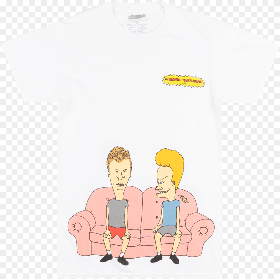 Beavis And Butthead Couch T Shirt White Mens Retro Beavis And Butthead Couch Scene Sticker Decal, T-shirt, Clothing, Person, Male Free Transparent Png