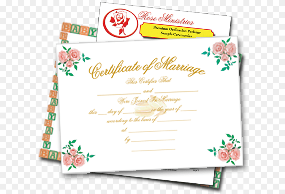 Become Ordained Wedding Ceremonies And Certificates Paper, Text, Flower, Plant, Rose Free Png