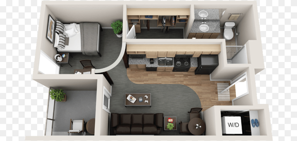 Bed 1 Bath Studio Hybrid Floor Plan, Architecture, Living Room, Indoors, Furniture Free Png Download