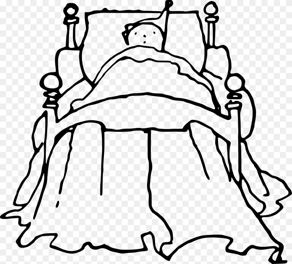 Bed 1280 Boy In Bed Cartoon Black And White, Gray Free Png